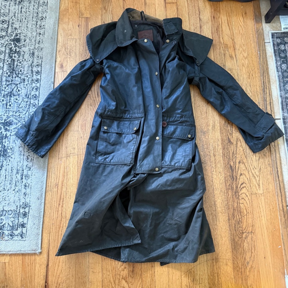 Outback Trading Co Oilskin Duster Coat Black Western Ranch Cowboy Mens 25 P2P